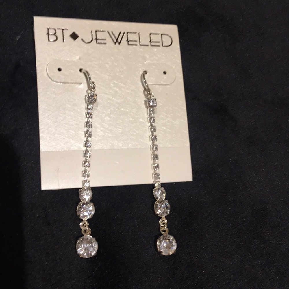 BT Jeweled Silver Dangle Earrings
